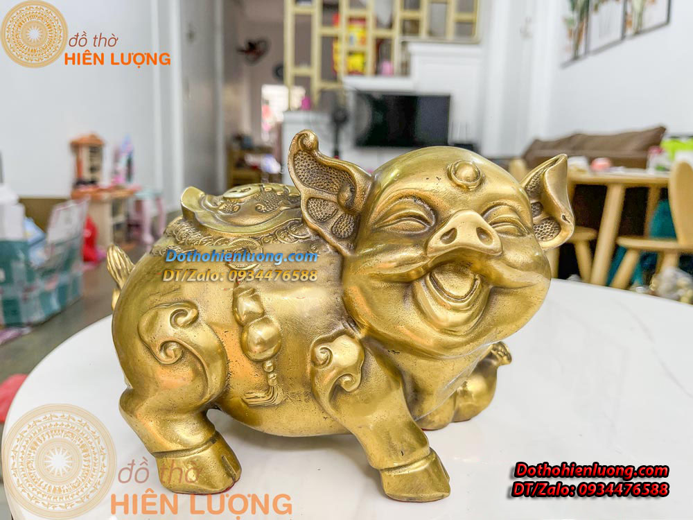 Đôi Tượng Heo Lưng Chữ Phúc - Heo Đắc Phúc Bằng Đồng Kích Thước 21x13x15cm, Nặng 4kg/đôi - Đồ Thờ Hiên Lượng