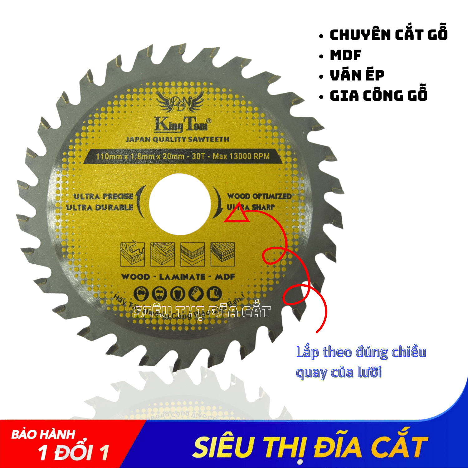 LƯỠI CƯA - LƯỠI CẮT GỖ 110-30 RĂNG KINGTOM VÀNG – CHẤT LƯỢNG VÔ ĐỊCH PHÂN KHÚC GIÁ RẺ!