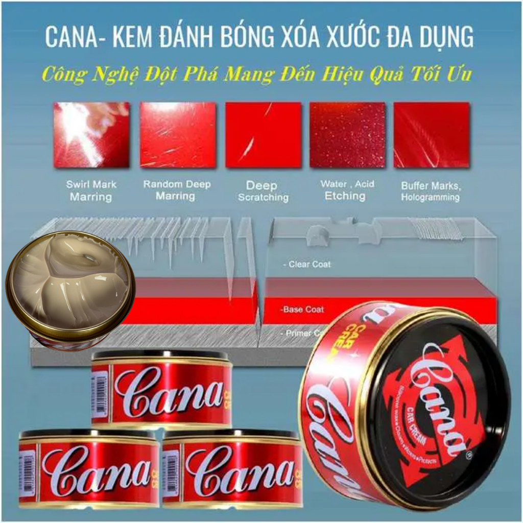 Xi Đánh Bóng Cana 100G Kem Đánh Bóng Xóa Trầy Xước Sơn Ô tô - Xe Máy Cana Car Cream - đánh bóng bề mặt kim lọai, đồ gỗ, mặt đá, Đồ Da, Gốm Sứ, Bóng Bi a, Tẩy Vết Băng Kính Làm Mờ Vết Xước Xe Máy Ô Tô