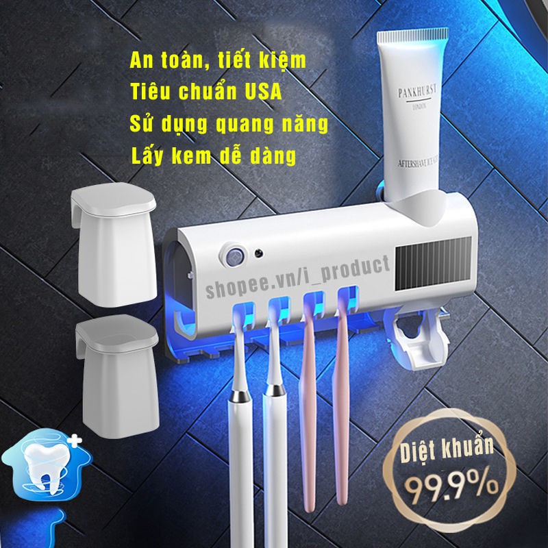 Giá treo bàn chải khử trùng bằng tia cực tím kèm bộ nhả kem đánh răng tiện lợi HD00024