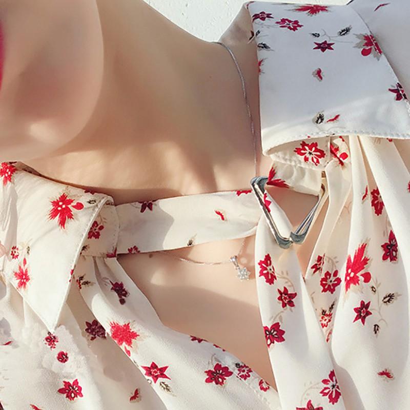 Áo chiffon nữ tay dài phối bèo in hoa phong cách vintage