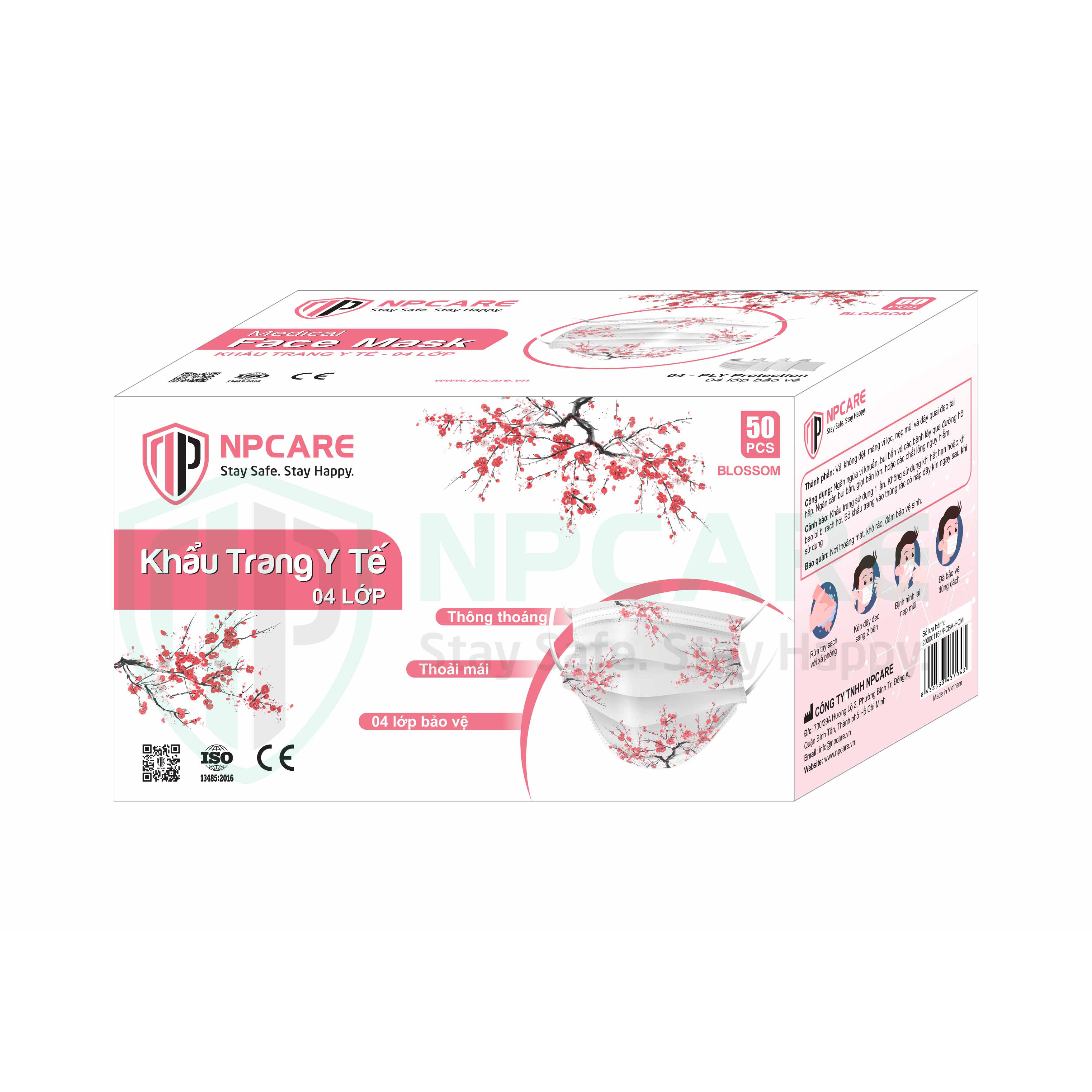 Khẩu trang y tế 4 lớp hoa văn Blossom NPCARE - Hộp 50 cái