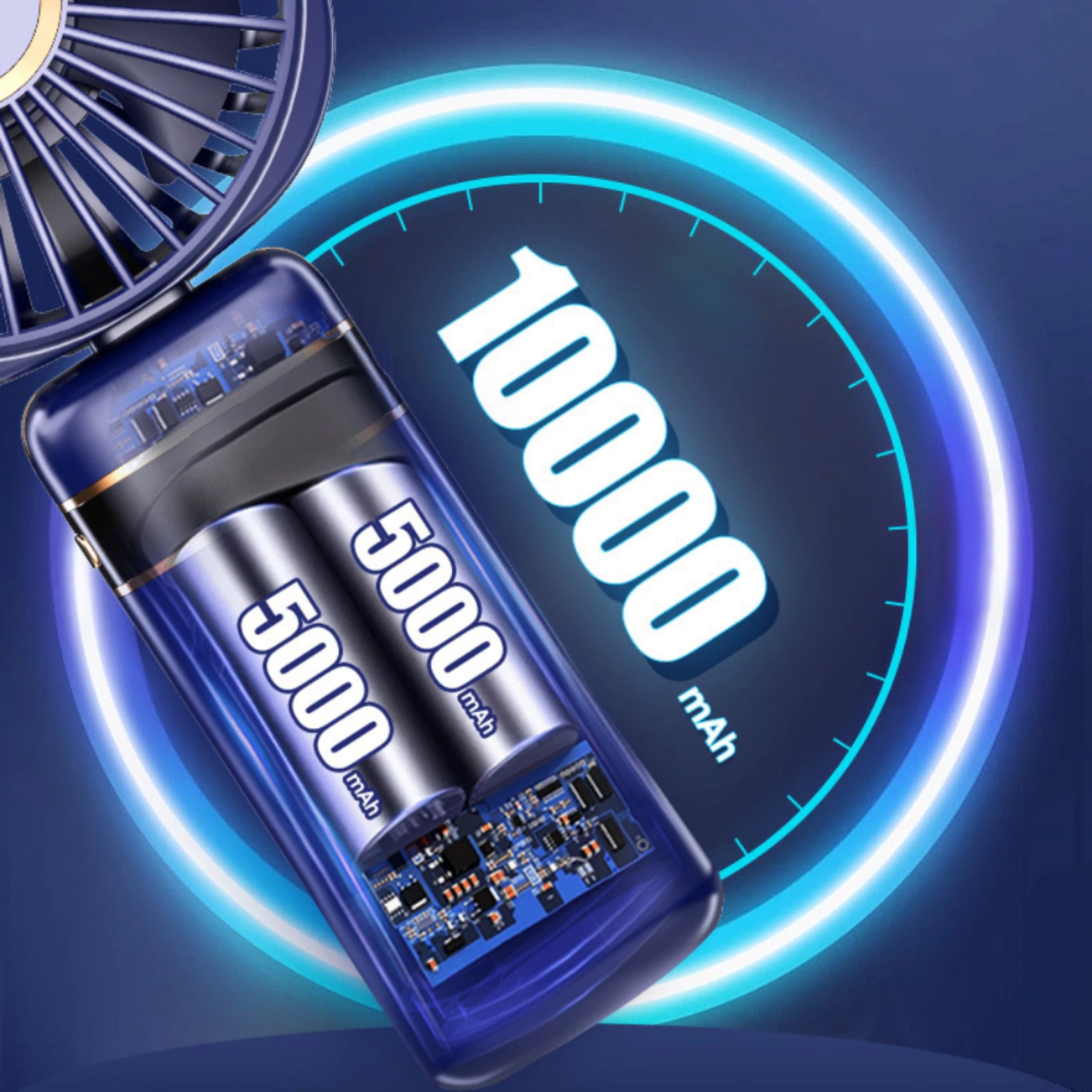 Quạt mini cầm tay TEKKIN pin khủng 10000 mah gấp gọn 5 cấp độ gió linh hoạt - hàng nhập khẩu