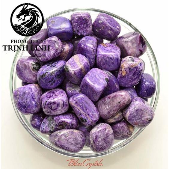 VIÊN ĐÁ VUÔNG MẮT RỒNG CHAROITE DÙNG TRONG THANH TẨY, THIỀN, YOGA, PHONG THỦY