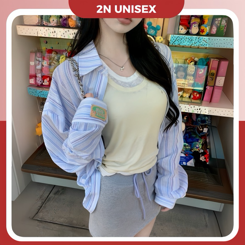 Áo sơ mi khoác ngoài form rộng unisex - Áo sơ mi nữ oversize sọc số 11