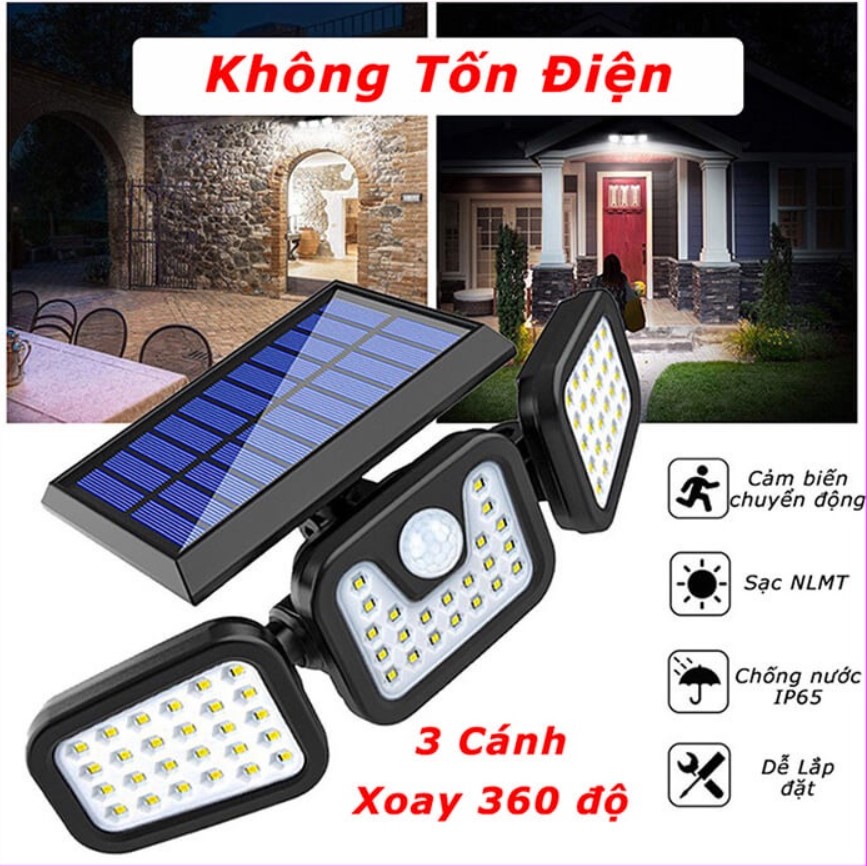 Đèn Năng Lượng Mặt Trời 50W 3 Cánh Cảm Biến Chuyển Động Xoay 360 Độ, Chống Nước, 74 Đèn LED,Chính Hãng SDGOLD