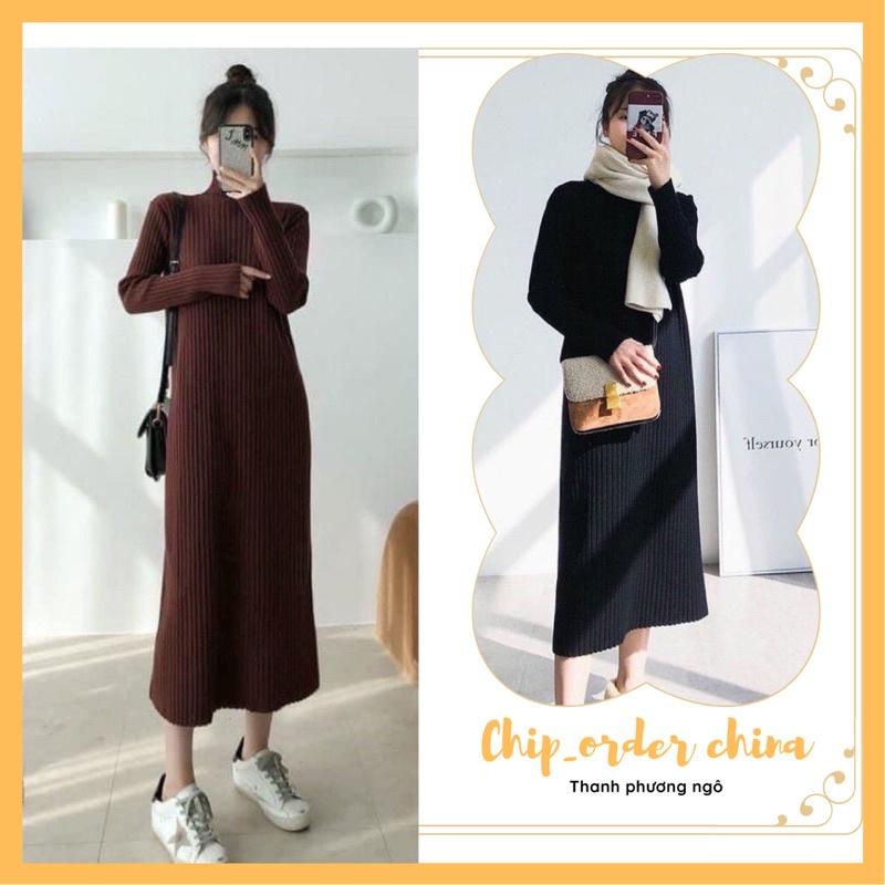 Váy len gân dáng dài quốc dân đen be nâu ko xẻ tà