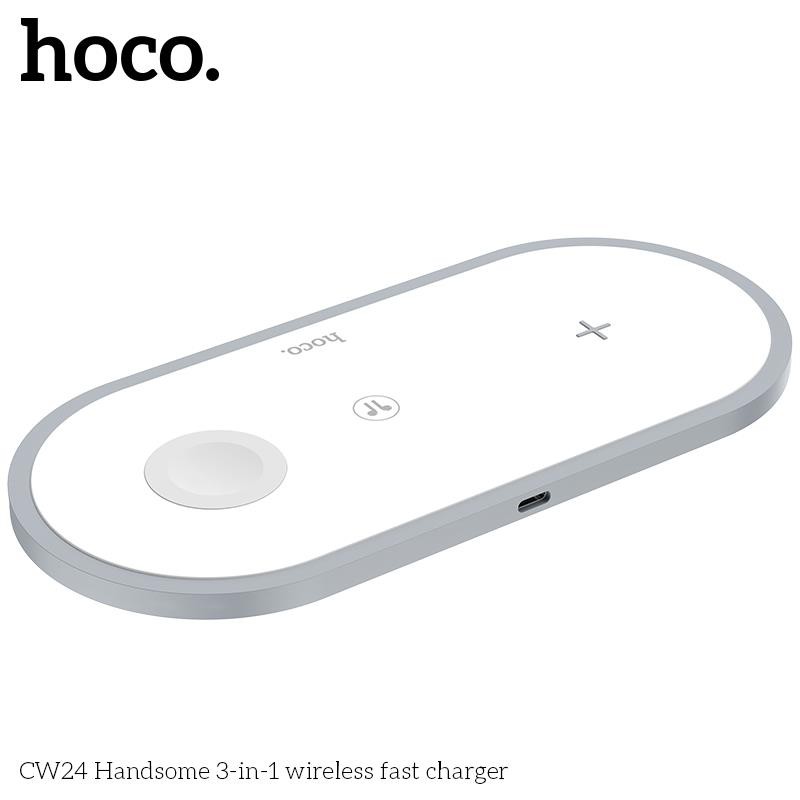 Đế sạc Hoco cw24 nhanh không dây 10W 3 in 1 - dock sạc không dây Qi cho iphone x 11 pro  samsung andoird - hàng chính hãng