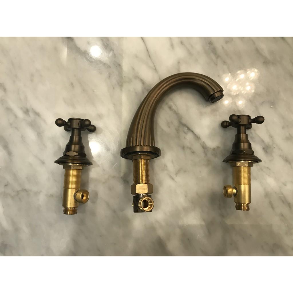 Vòi chậu lavabo 3 lỗ bằng đồng giả cổ - 48104