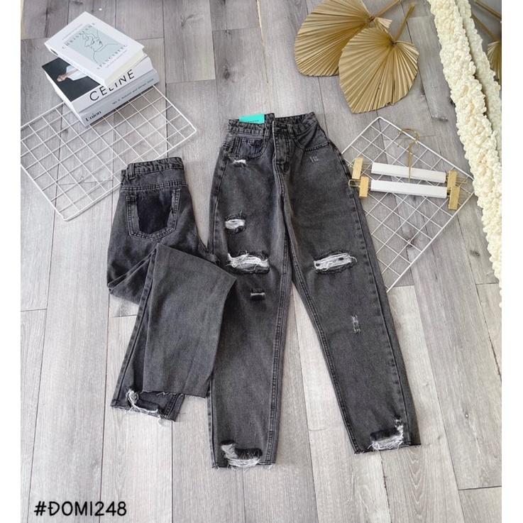 Quần bò baggy màu xanh khoét túi sau rách gối 2 bên xả lai cực chất ảnh thật Lê Huy fashion Ms 1252