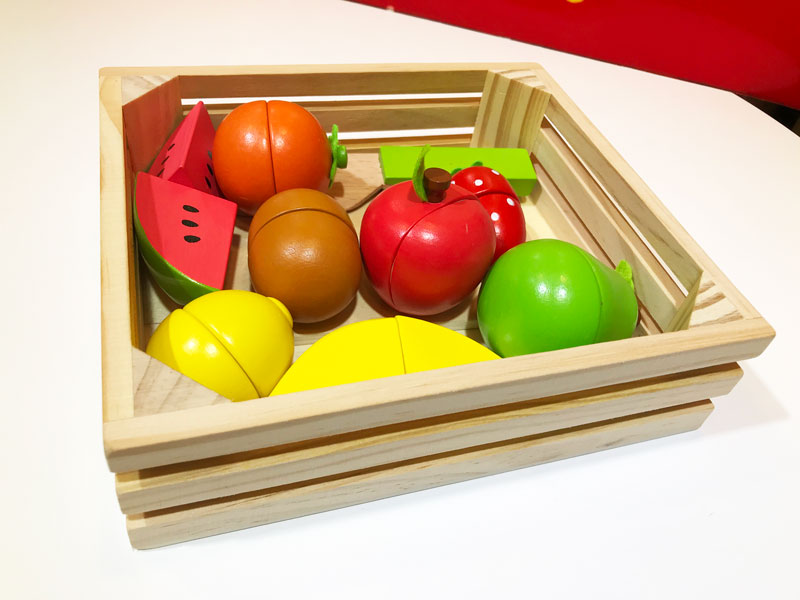 Đồ chơi cắt trái cây bằng gỗ từ tính có khay đựng sáu loại