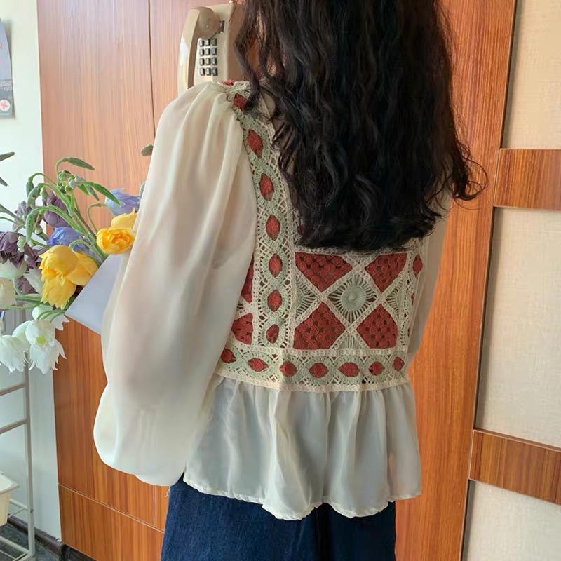 MS1115 Áo babydoll nữ đan móc phối tay voan