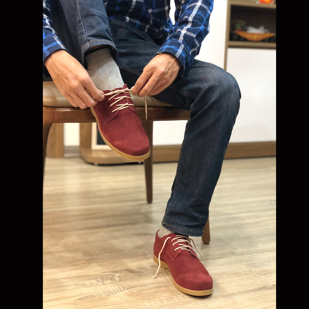 Giày nam thấp cổ buộc dây da bò lộn cao cấp màu đỏ đô CrimsonRed 1929B Sr7 - Giày boots nam cổ thấp buộc dây