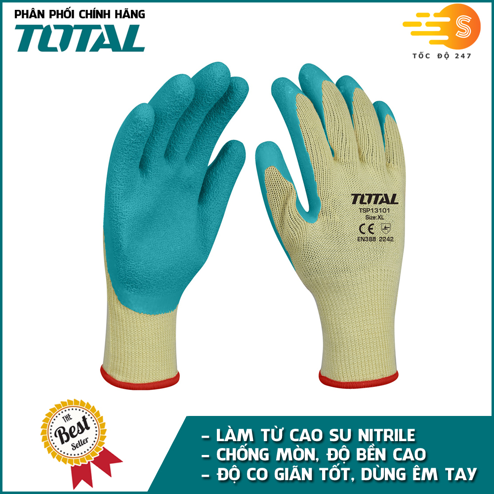 Găng tay cao su đa dụng TOTAL TSP13101 - size XL người lớn, không gây dị ứng, kích thích da, đeo thoải mái, bảo vệ da tay