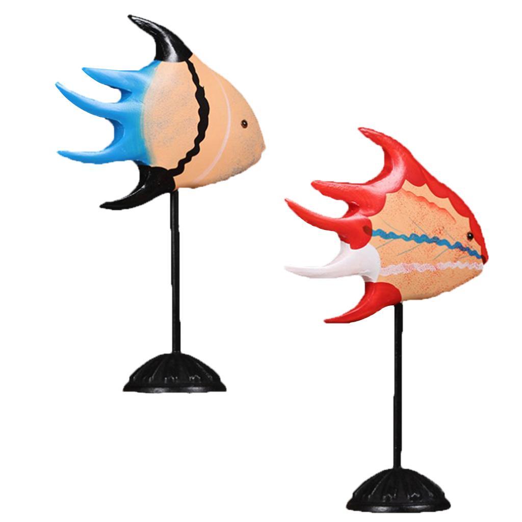 Wooden Fish Figurine Miniature Sculpture with Stand Ornament for Home Table