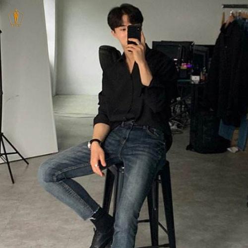 Áo sơ mi nam TRAZ tay dài mẫu mới nẹp liền không nút phong cách Hàn Quốc vải cotton lụa rất đẹp mịn mát