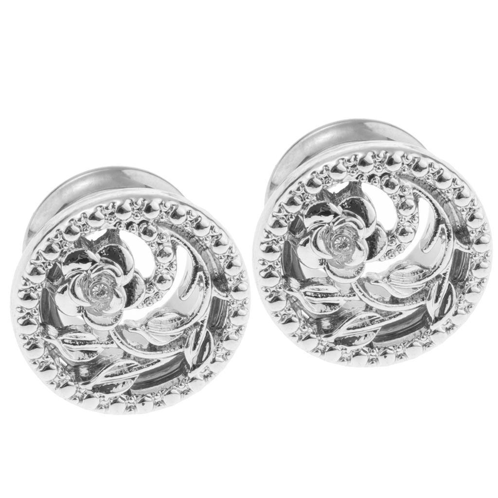 2 Pcs Fancy Flower Ear Plug Tunnel Stainless Steel Ear Jewelry