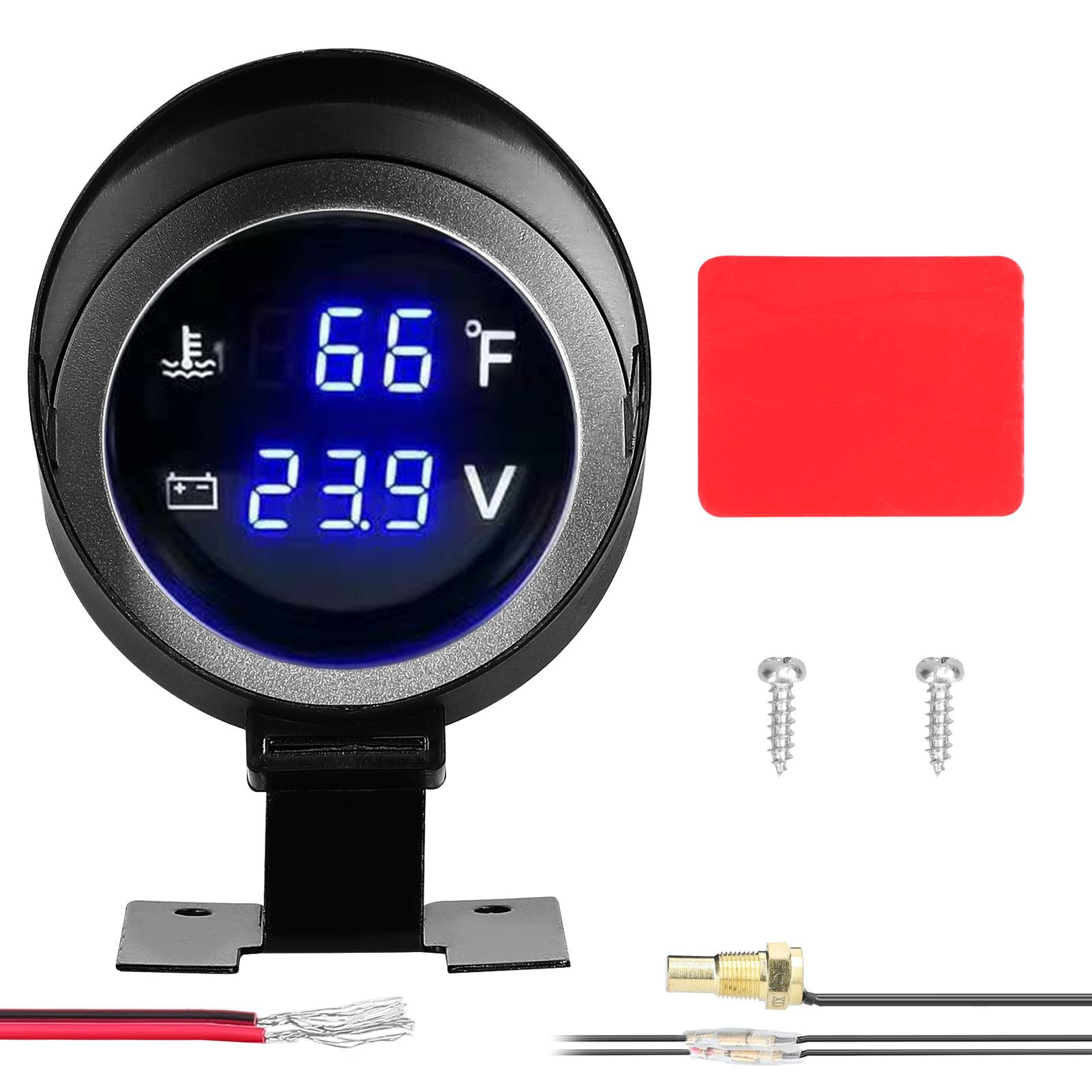 2 in 1 Universal Car Digital Gauge Water Temperature Voltage Gauge Voltmeter 9-36V with 1/8NPT Sensor for Car Truck SUV RV