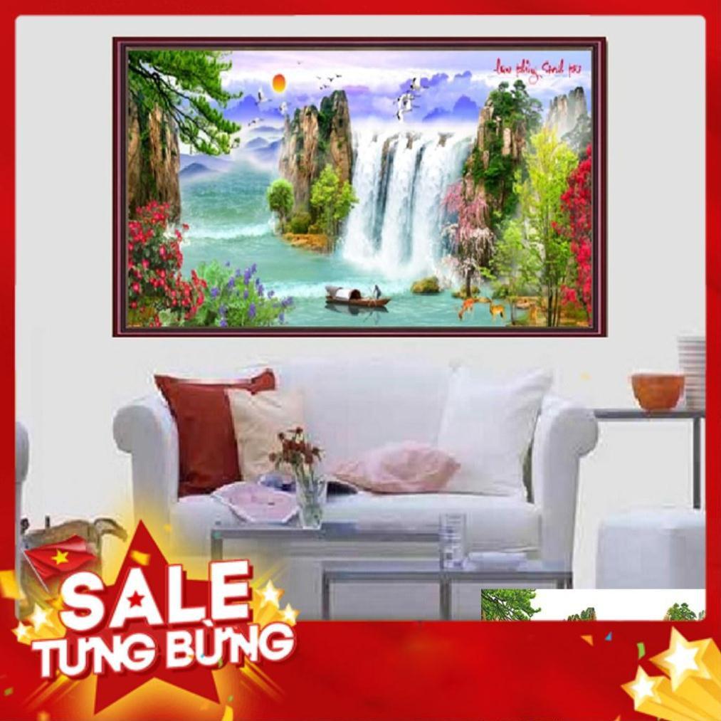 TRANH THÊU CHỮ THẬP PHONG CẢNH LƯU THỦY SINH TÀI KT 87*43CM TRANH CHƯA THÊU LV3168