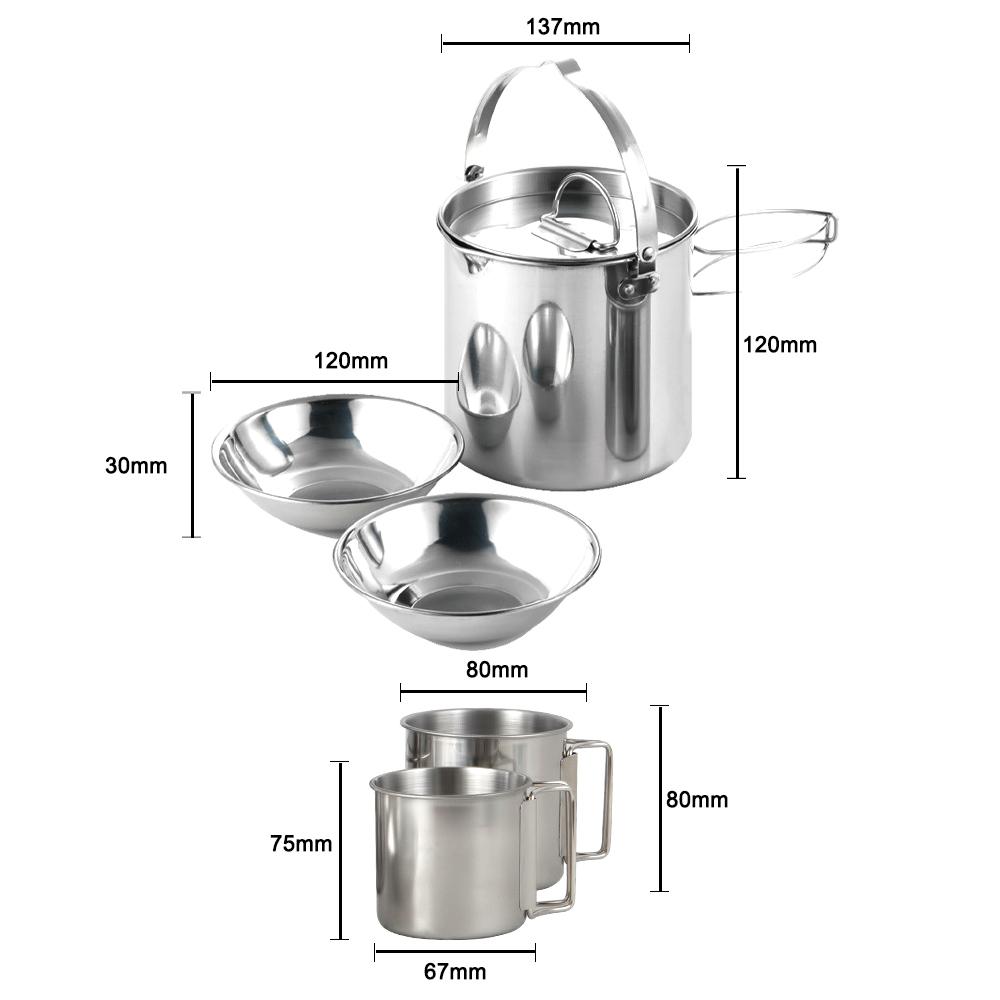 5pcs Camping Cookware Set Outdoor Portable Picnic Cookware Kit Stainless Steel Travel Tableware Cooking Accessory