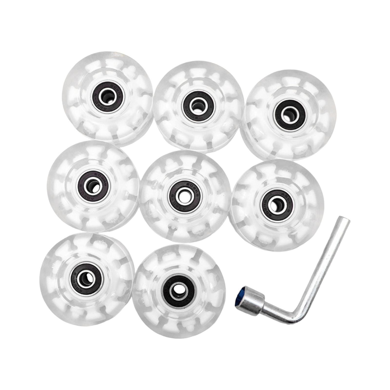 8Pcs Quad Roller Skate Wheels Luminous Skateboard Wheels Stable 32 x 58 mm Quiet Replacement with Bearings, LED Lights for Skateboard Indoor