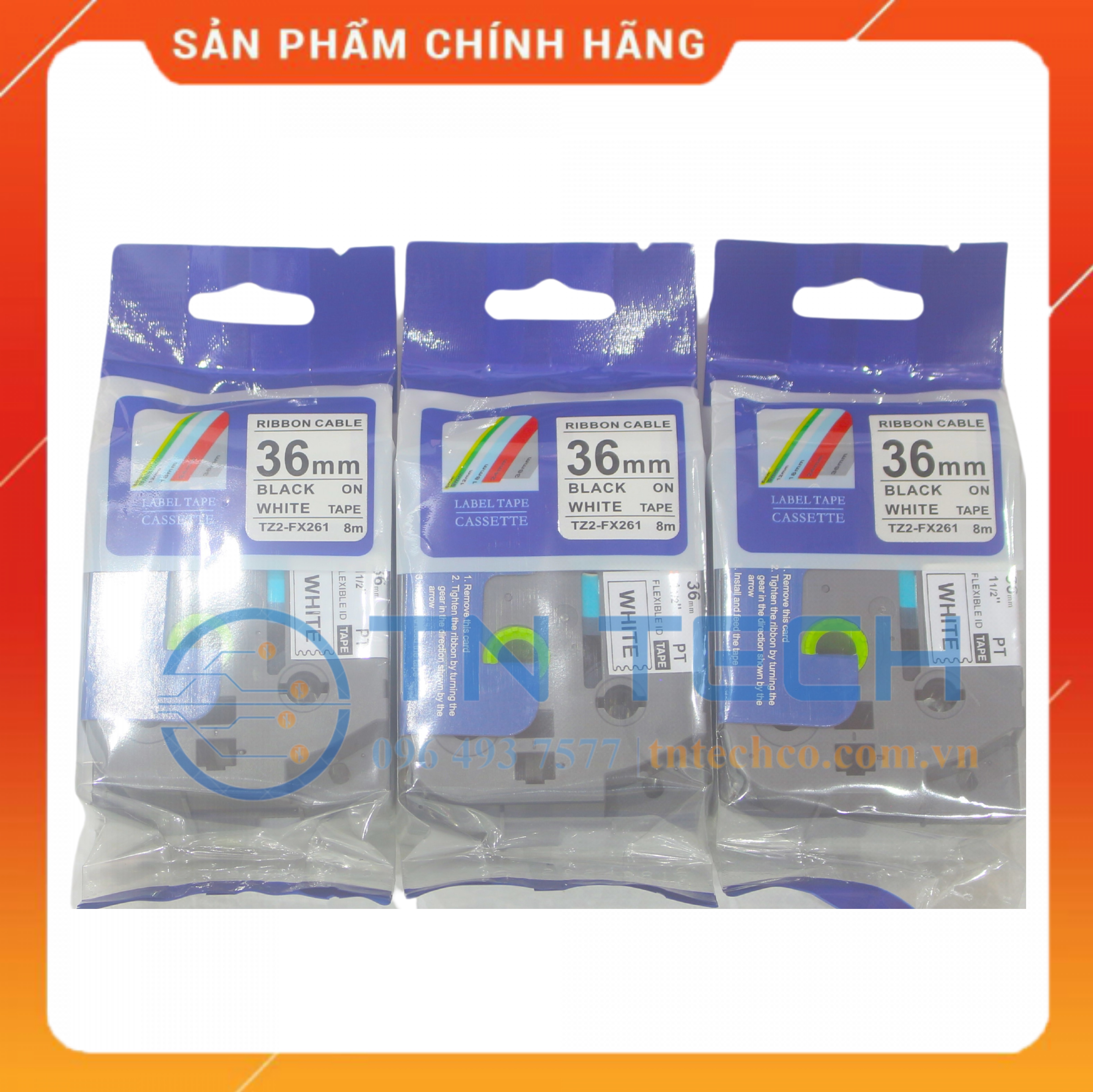 Nhãn In TZ2-FX261 - Đen nền trắng 36mm x 8m - Dùng cho máy in BROTHER - AIMO - PUTY [Hàng nhập khẩu]