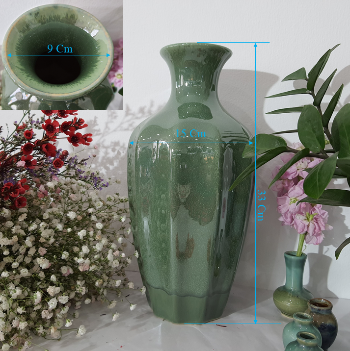 Bình hoa cao cấp bát tràng men hỏa biến xanh H33