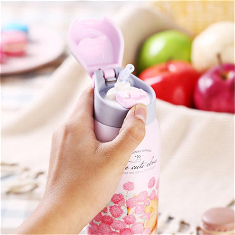 Dễ Thương Hoa Bé Gái Bình Giữ Nhiệt Treo Tường Đôi 304 Bình Giữ Nhiệt Chân Không Thép Không Gỉ Nữ Cách Nhiệt Termos Tumbler Bằng Silicone Ống Hút