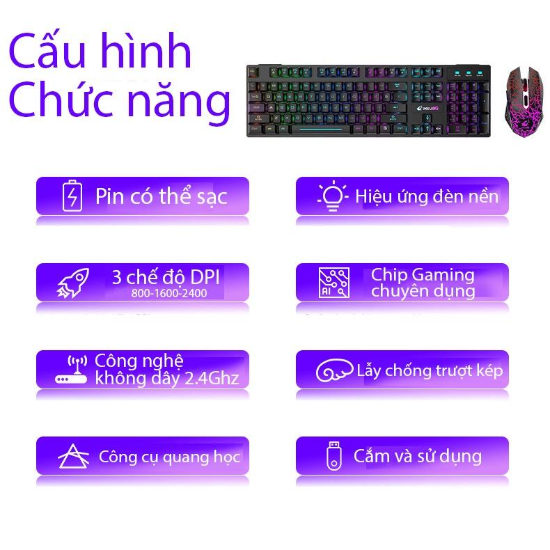 Bộ bàn phím chuột không dây Coputa chuột bàn phím gaming giả cơ chơi game Full LED RGB T3