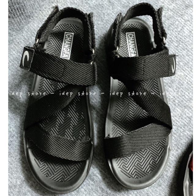 Giày sandal unisex quai chữ Z Đen cao cấp GL034 - Xăng đan quai dù SH9 nam nữ đế PU siêu bền IDEP