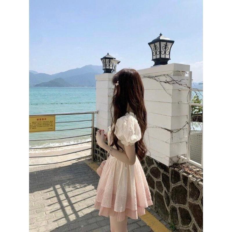 ĐẦM GẤM LOANG PHỐI TƠ CỔ BÈO CỘT NƠ XINH XẮN ĐÁNG YÊU