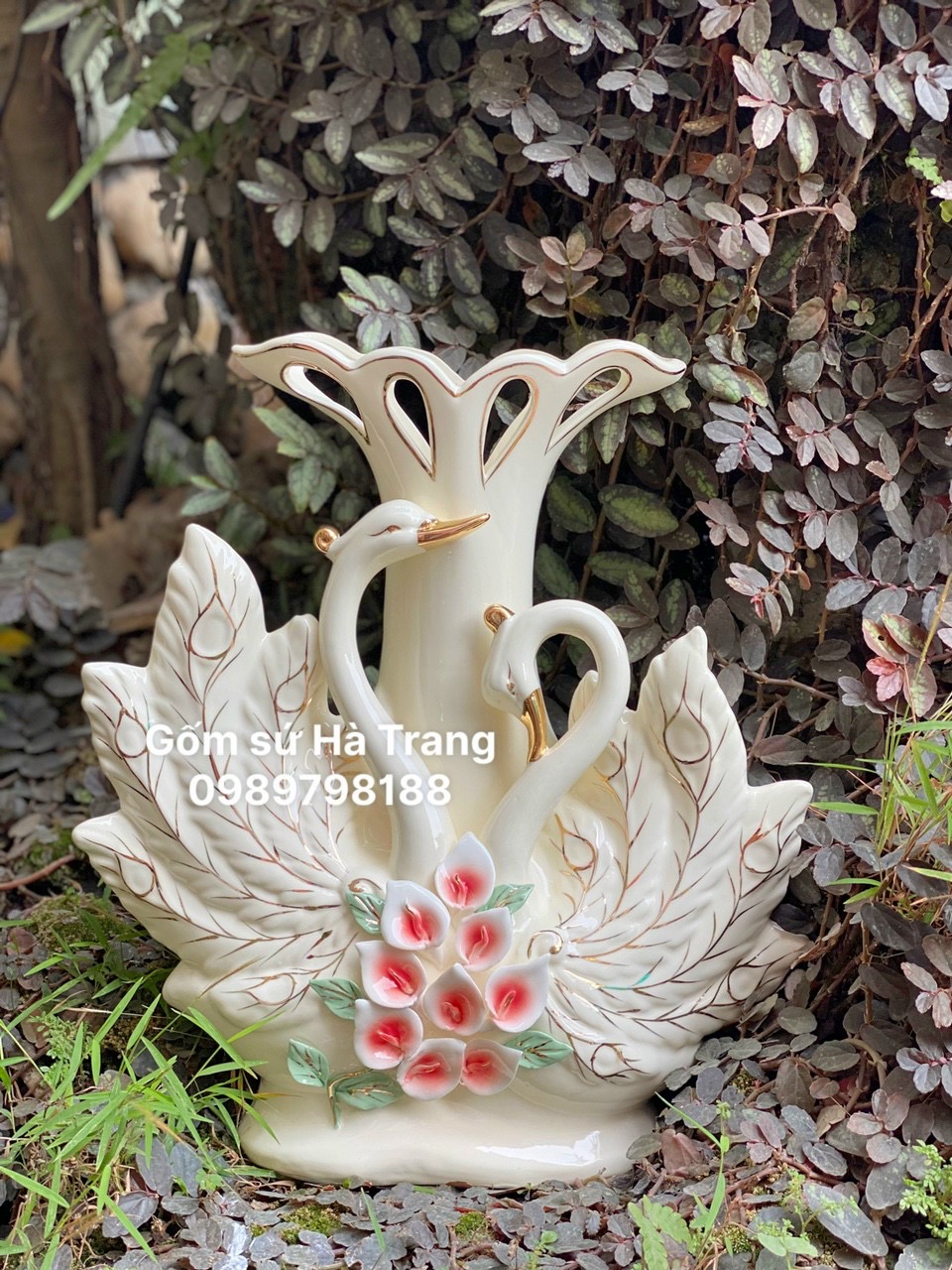 Lọ hoa gốm sứ cao cấp công đôi cao 33cm