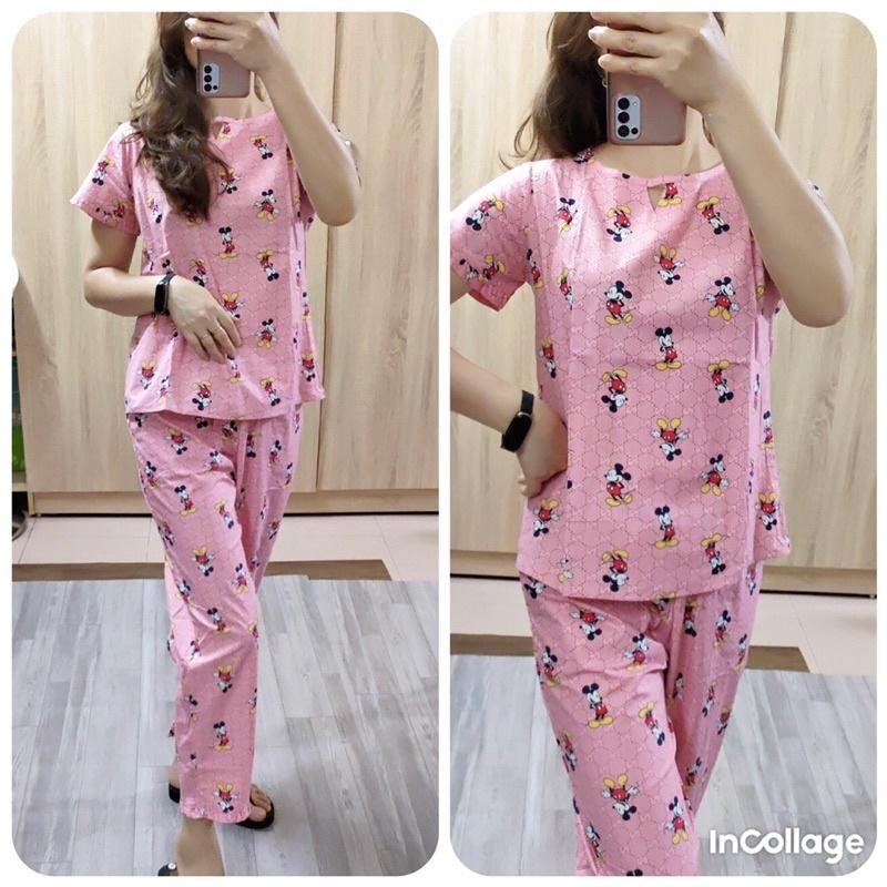 Bộ đồ mặc nhà nữ️đồ ngủ tay cộc quần lỡ chất vải thô dư đẹp