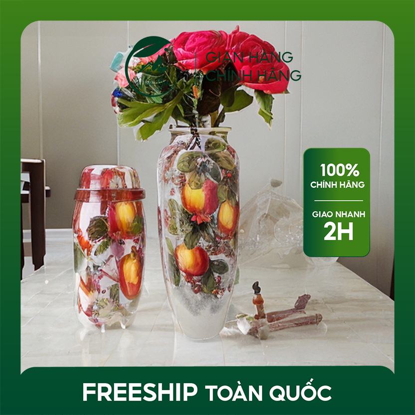 Bình hoa gốm Bát Tràng dáng bom 41cm họa tiết quả lựu chín