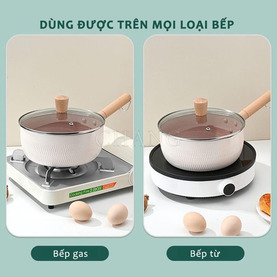 Nồi Nấu Bột Chống Dính, Quánh Sữa Chống Dính Cho Bé Ăn Dặm Đường Kính 18cm Dùng Cho Mọi Loại Bếp