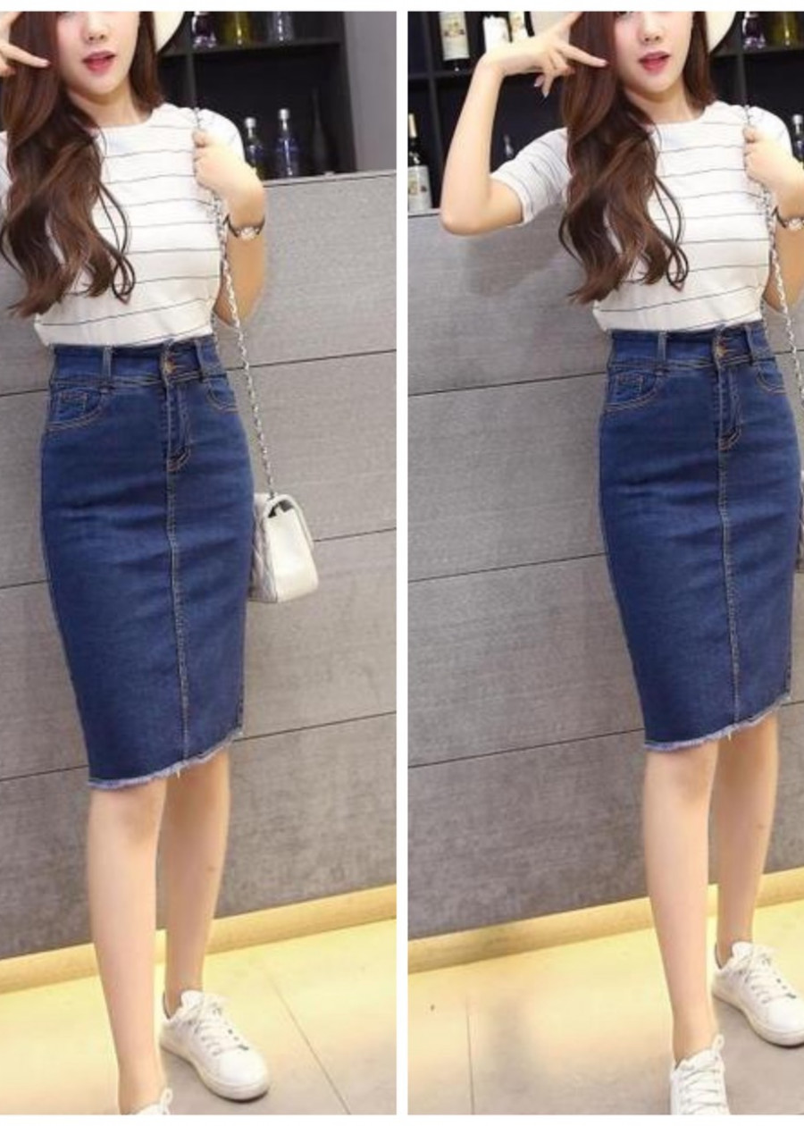CHÂN VÁY JEAN DÀI BIG SIZE LƯNG CAO CO DÃN MẠNH DÀI DƯỚI GỐI MÀU XANH ĐEN