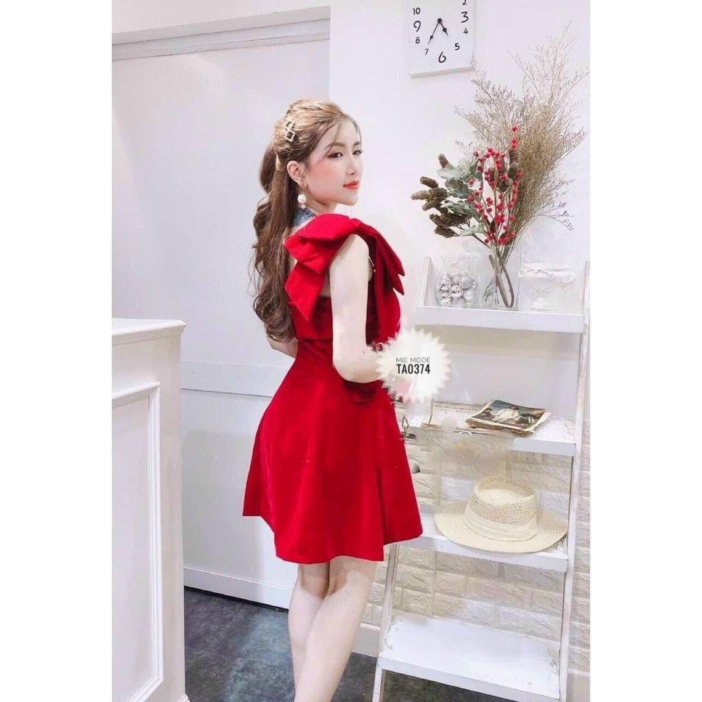Đầm umi xoè kết nơ 1 bên vai điệu đà quyến rũ kèm video hình thật