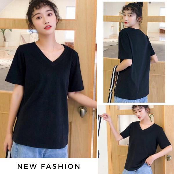 Áo thun nữ cổ tim trơn phong cách đơn giản 0142