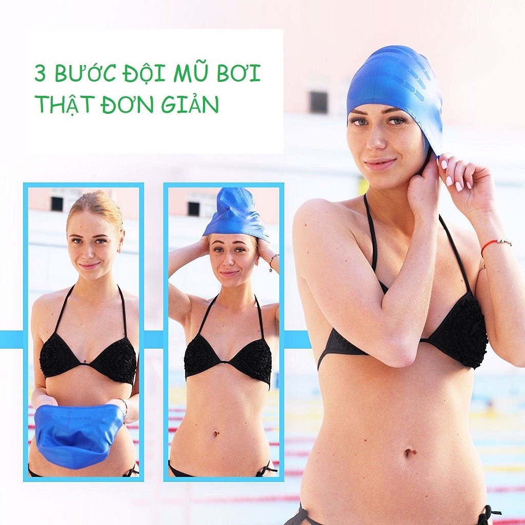 Mũ bơi người lớn chất liệu silicone cao cấp dododios dùng được cho nam, nữ ngăn nước, trùm được búi tóc dài - Mũ bơi trùm tai - Mũ bơi trùm búi tóc - Chính hãng dododios