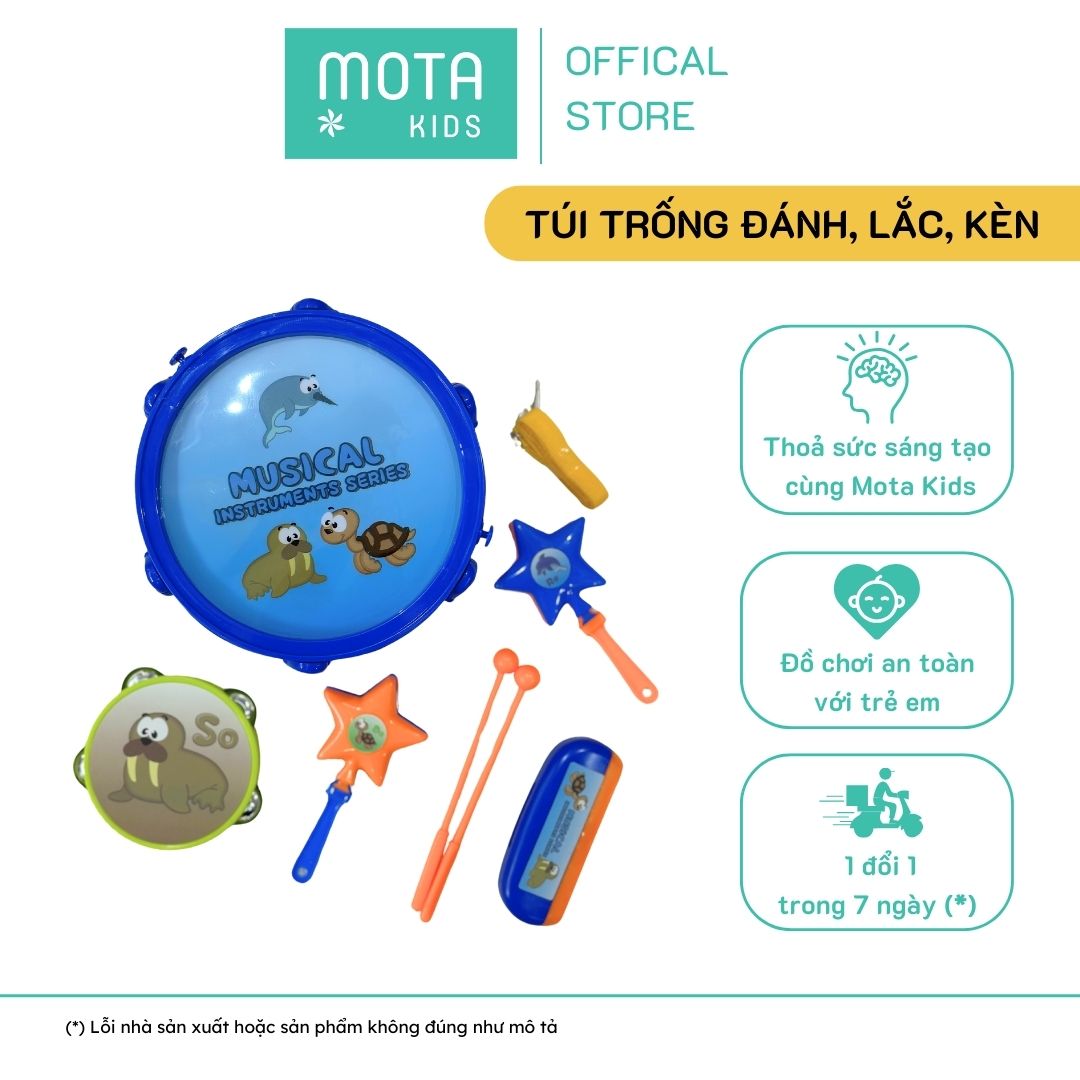 [M166B - Mota Montessori] Đồ chơi cho bé Bộ âm thanh trống, lắc, kèn - Hàng chính hãng