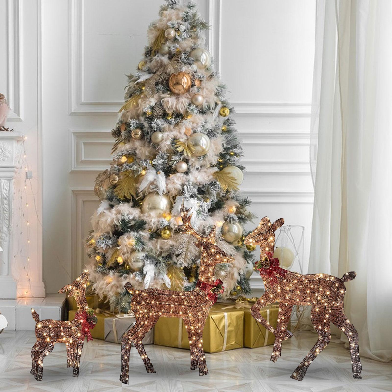 Christmas Lighted Reindeers Decor with Red Bow Ornament Props for Yard Lawn