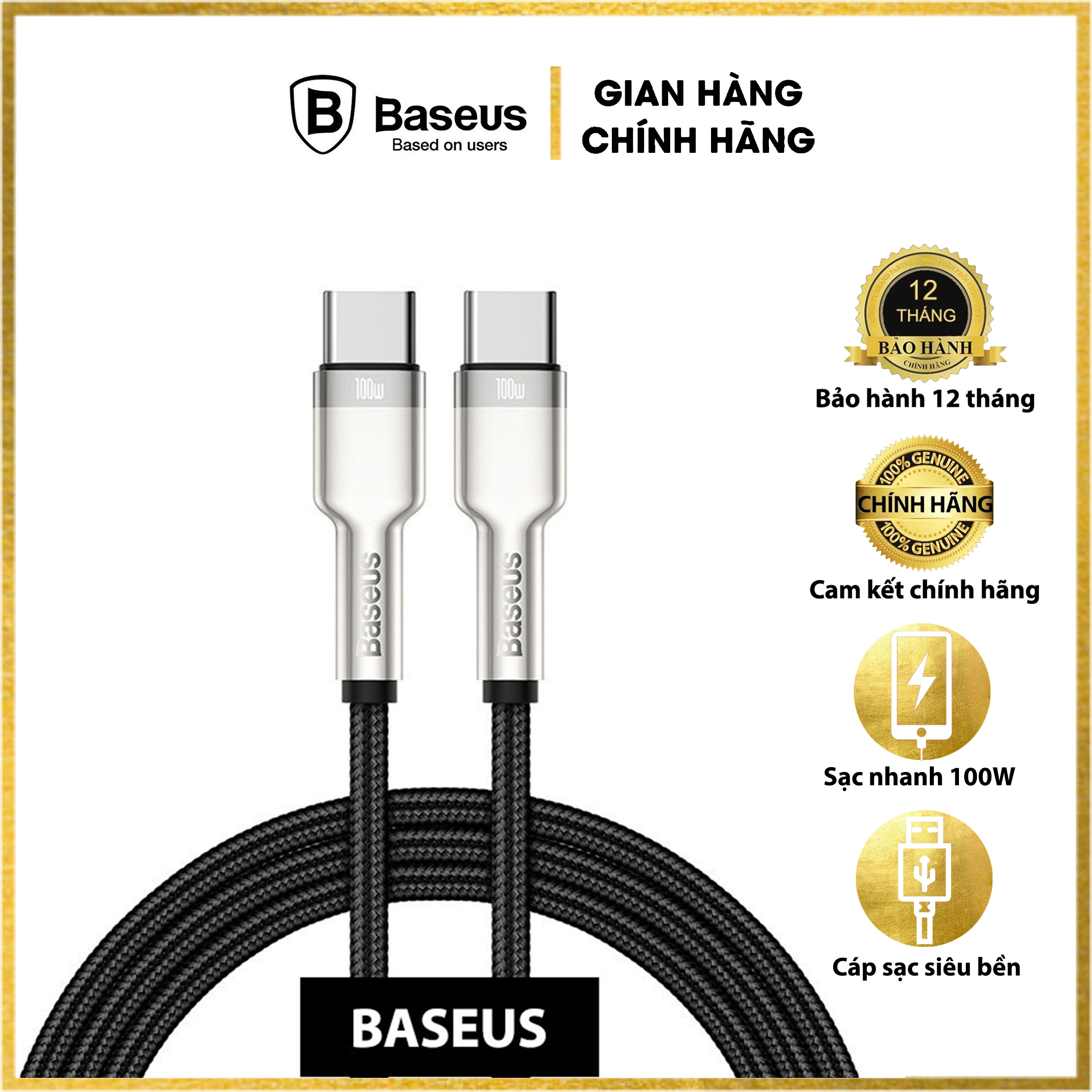 Cáp sạc siêu nhanh 100W Baseus Cafule Series Metal Data Cable Type-C to Type-C (100W) - Tốc độ truyền dữ liệu: 480Mbps -  Hàng chính hãng