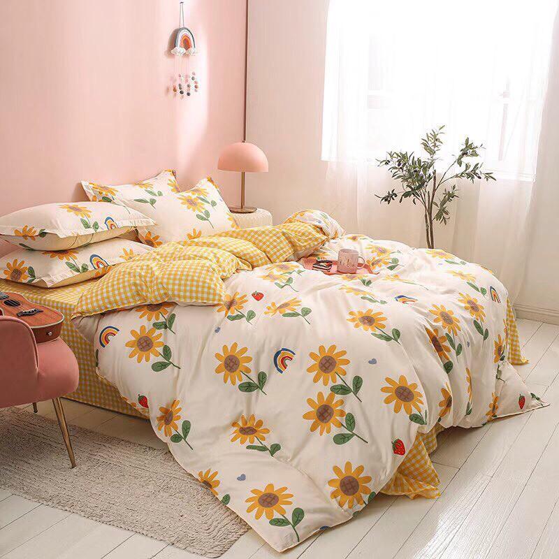 Bộ chăn ga gối Cotton poly M2T bedding Hoa cầu vồng, vỏ chăn mền, drap giường và 2 vỏ gối