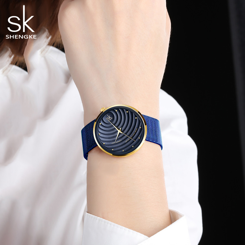 Đồng hồ nữ Chính Hãng Shengke Korea K0138L-02-SS-BL (dây thép vỏ xanh) 