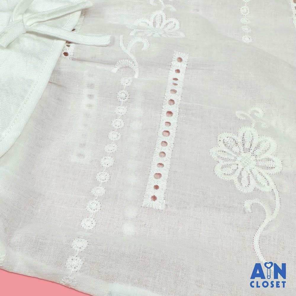 Áo Sơ mi Trắng Dài tay bé gái họa tiết Hoa Bi Thêu Cotton boi. - AICDBGVNFE8B - AIN Closet