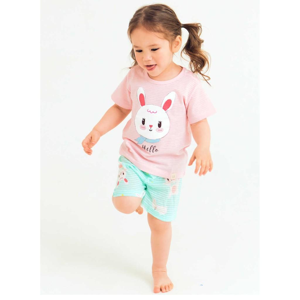 BỘ NGẮN CAO CẤP CHO BÉ GÁI  NỘI ĐỊA HÀN, CHẤT COTTON GIẤY ORGANIC, MẪU CON THỎ XANH