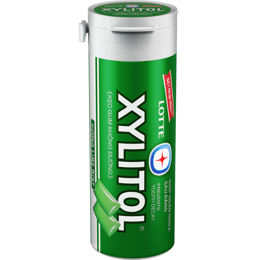 Hộp Kẹo Gum không đường Lotte Xylitol - Hương Lime Mint 12 hũ x 26,1g