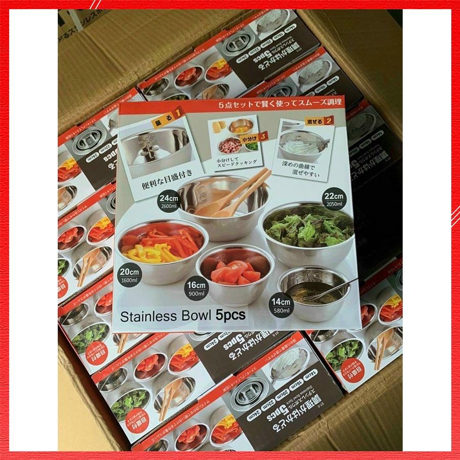 Tô Inox 304 Cách Nhiệt Cao Cấp Hàng Nhật Bản Bền Đẹp Không Gỉ Set 5 Món Đầy Đủ Kích Thước Tiện Lợi