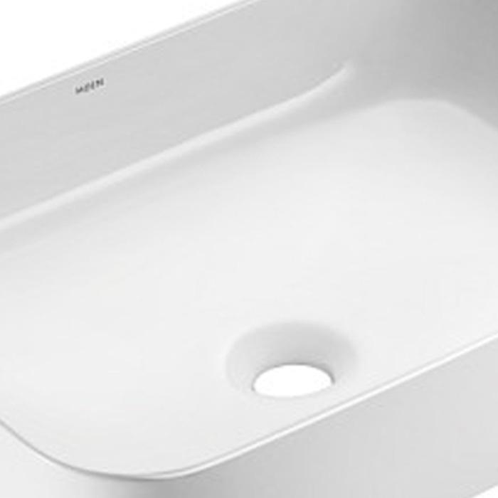 Chậu lavabo, chậu rửa mặt đặt bàn sứ trắng, hình chữ nhật bo tròn, độ bền cao, hàng nhập khẩu Moen BC9903-114