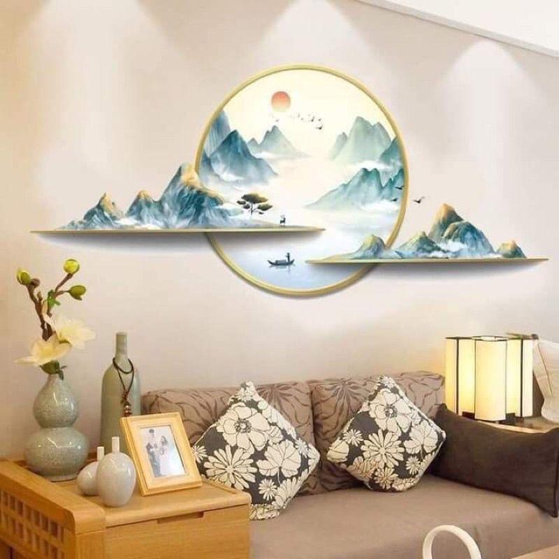 Decal dán tường, tranh dán tường trăng và núi trang trí phòng khách, phòng ngủ